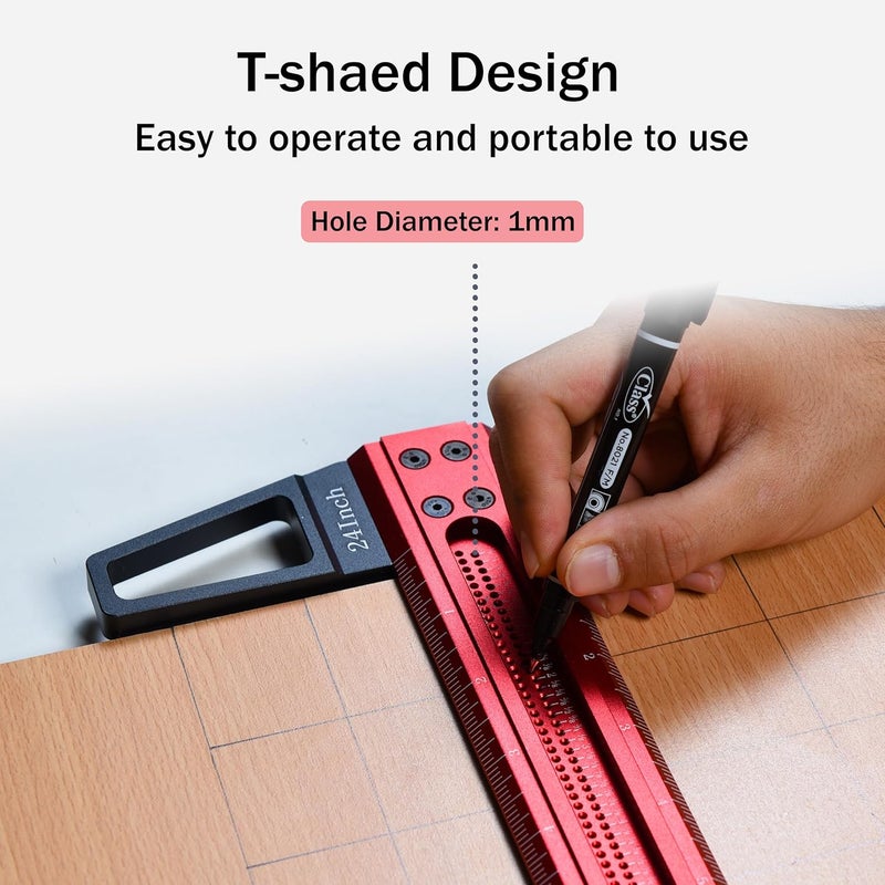 Tydeey 12, 24, 31, 39 in Ultra-Precision Woodworking Scriber T-Square Ruler 24 in Measuring and Layout Tool, T Type Wood Aluminum Square Rulers for Architect and Carpenter Work - Image 3